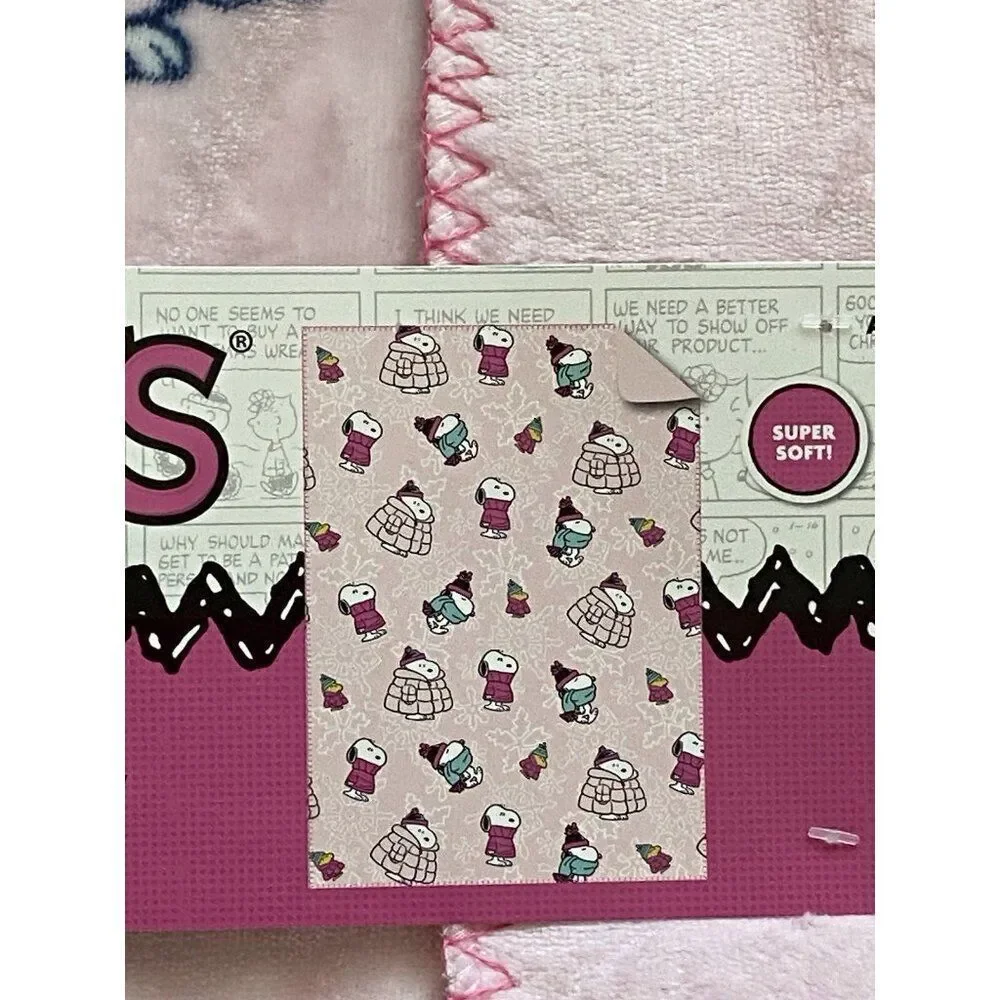 Peanuts Snoopy Woodstock Puffer Jacket Puffy Coat Throw Blanket 50‎ X 70” Pink
